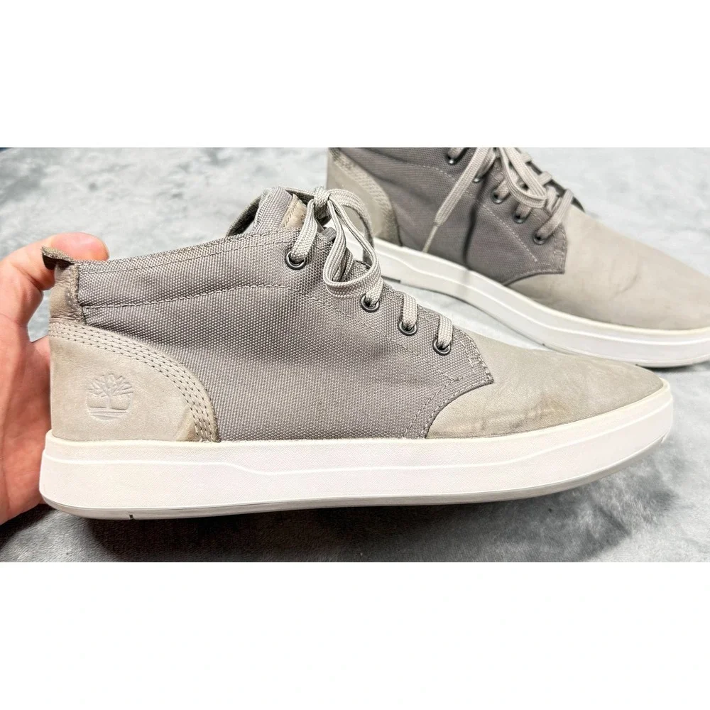 Timberland Mens 10 Chukka Sneakers Tan Nubuck Leather Canvas Lace Up Casual